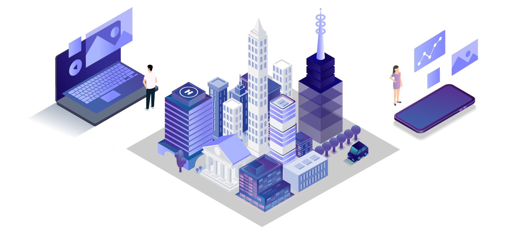 isometric illustration city art transaction brokering technology